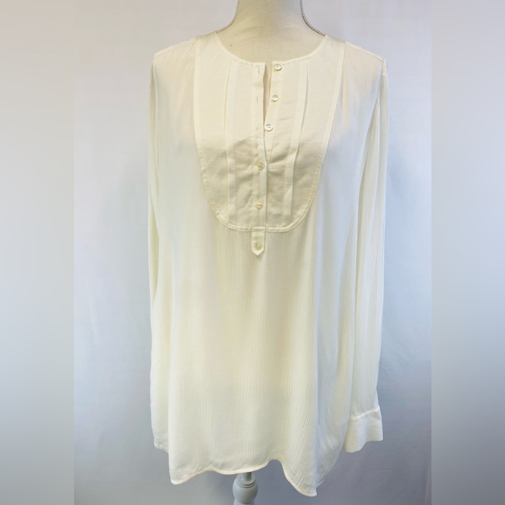 Vince white linen tunic long-sleeved or rolled-up. With side pockets. Size L